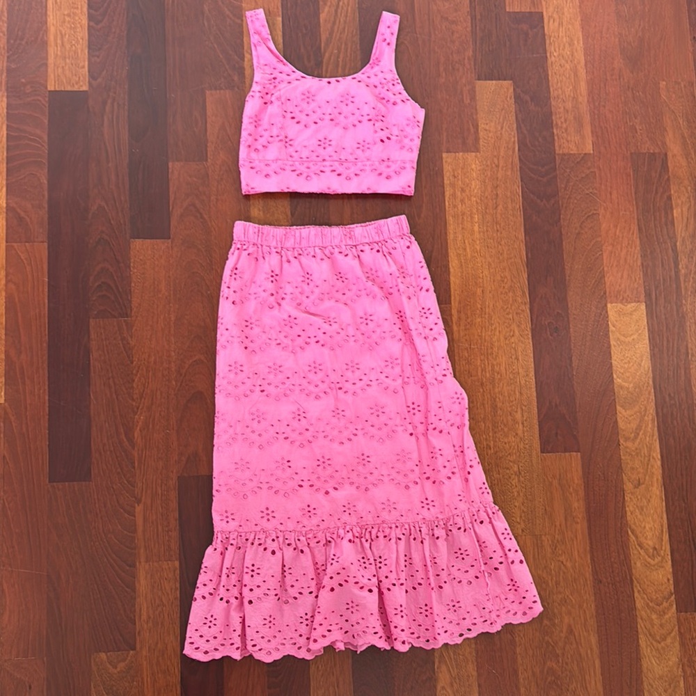Pink Eyelet Dress Set